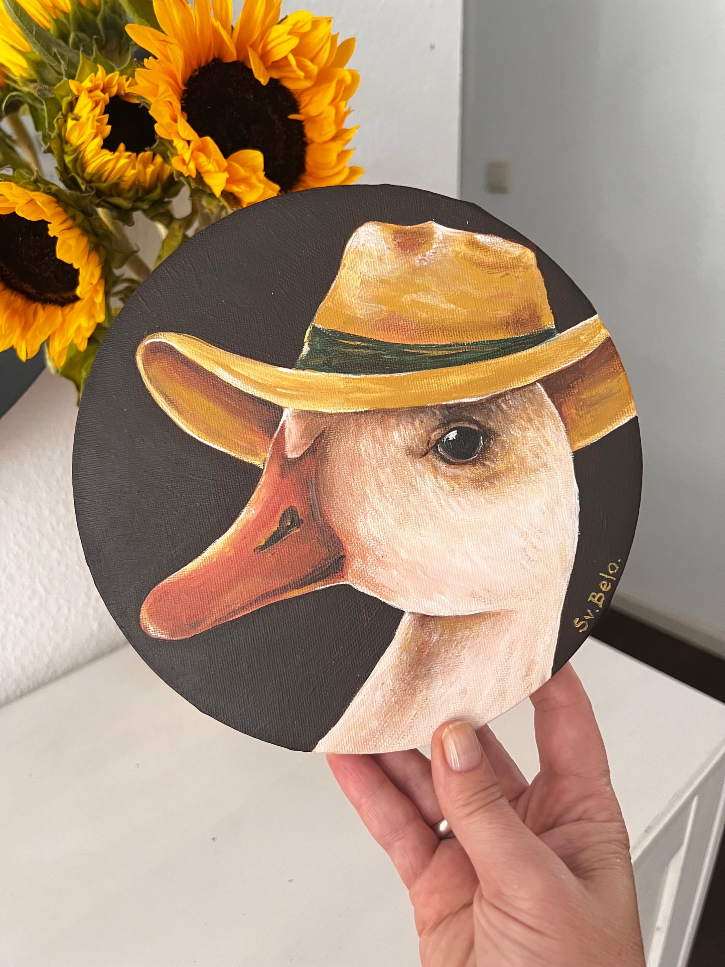 "Duck Portrait with Hat" Handcrafted, 20cm