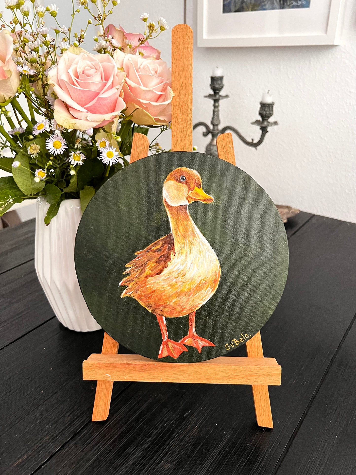 "Elegant Duck on Dark" Canvas Painting