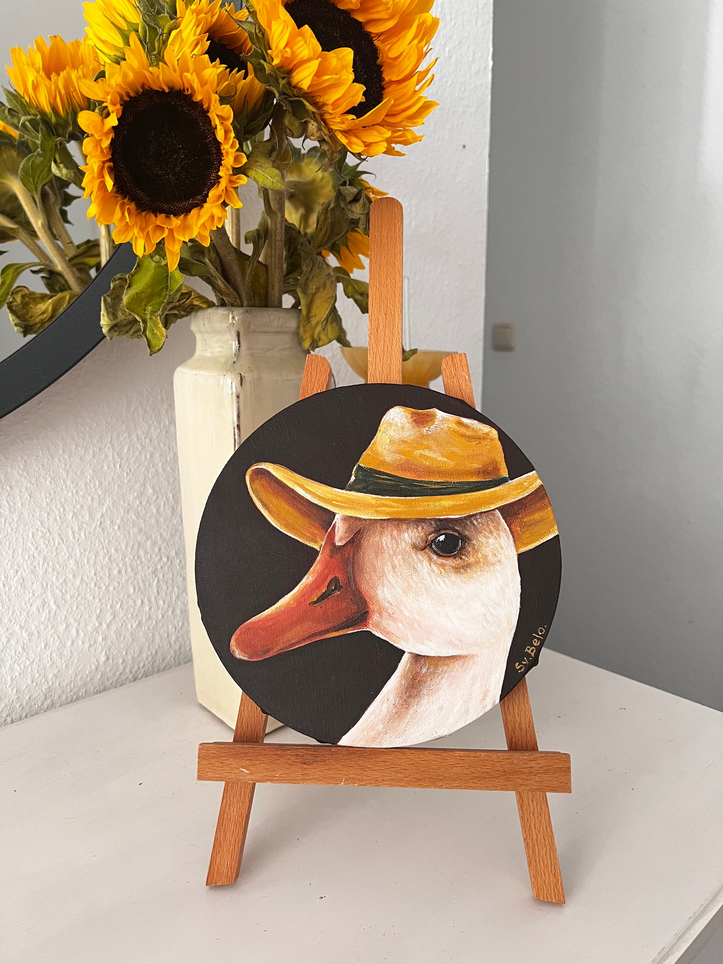 "Duck Portrait with Hat" Handcrafted, 20cm