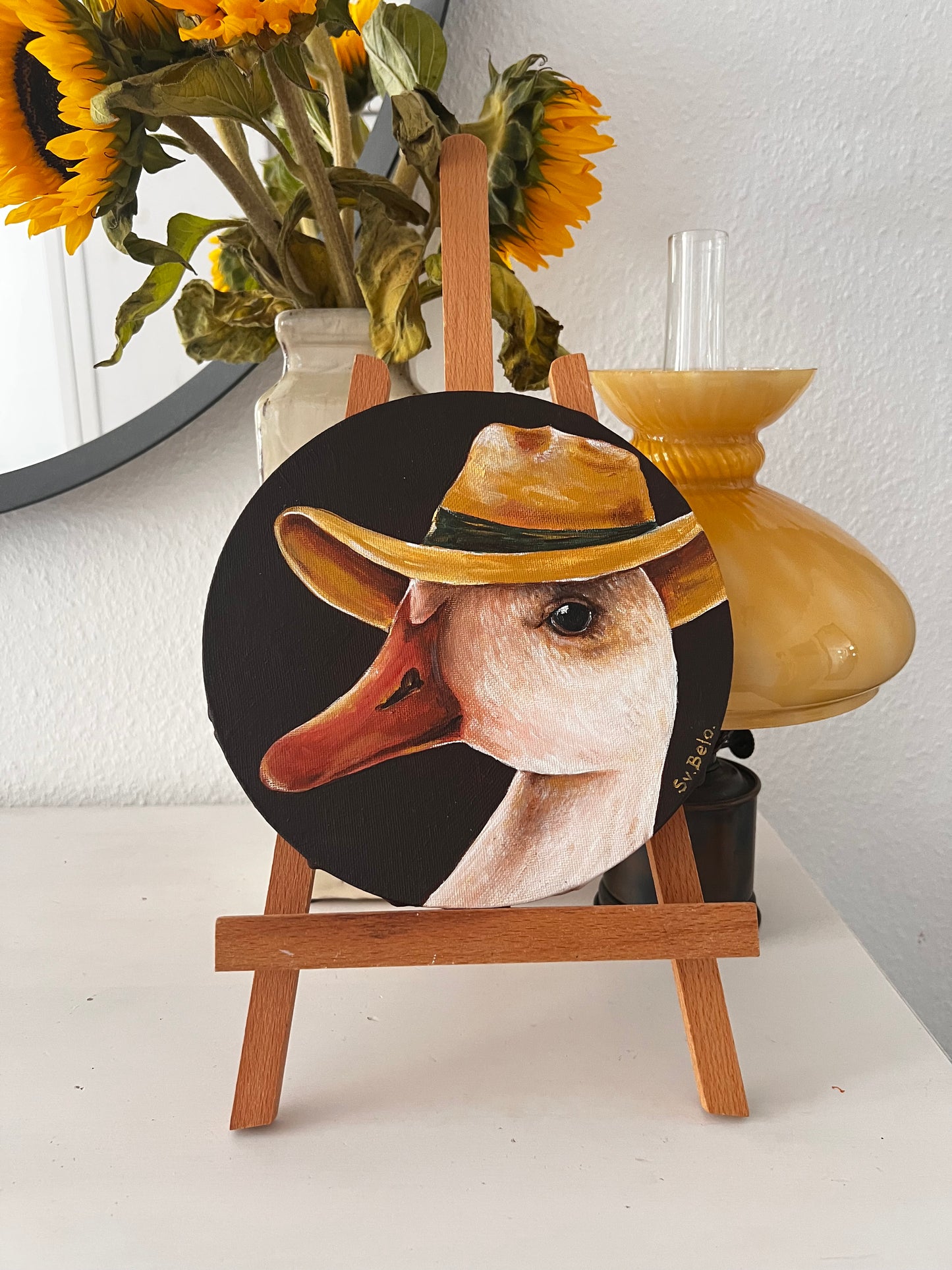 "Duck Portrait with Hat" Handcrafted, 20cm