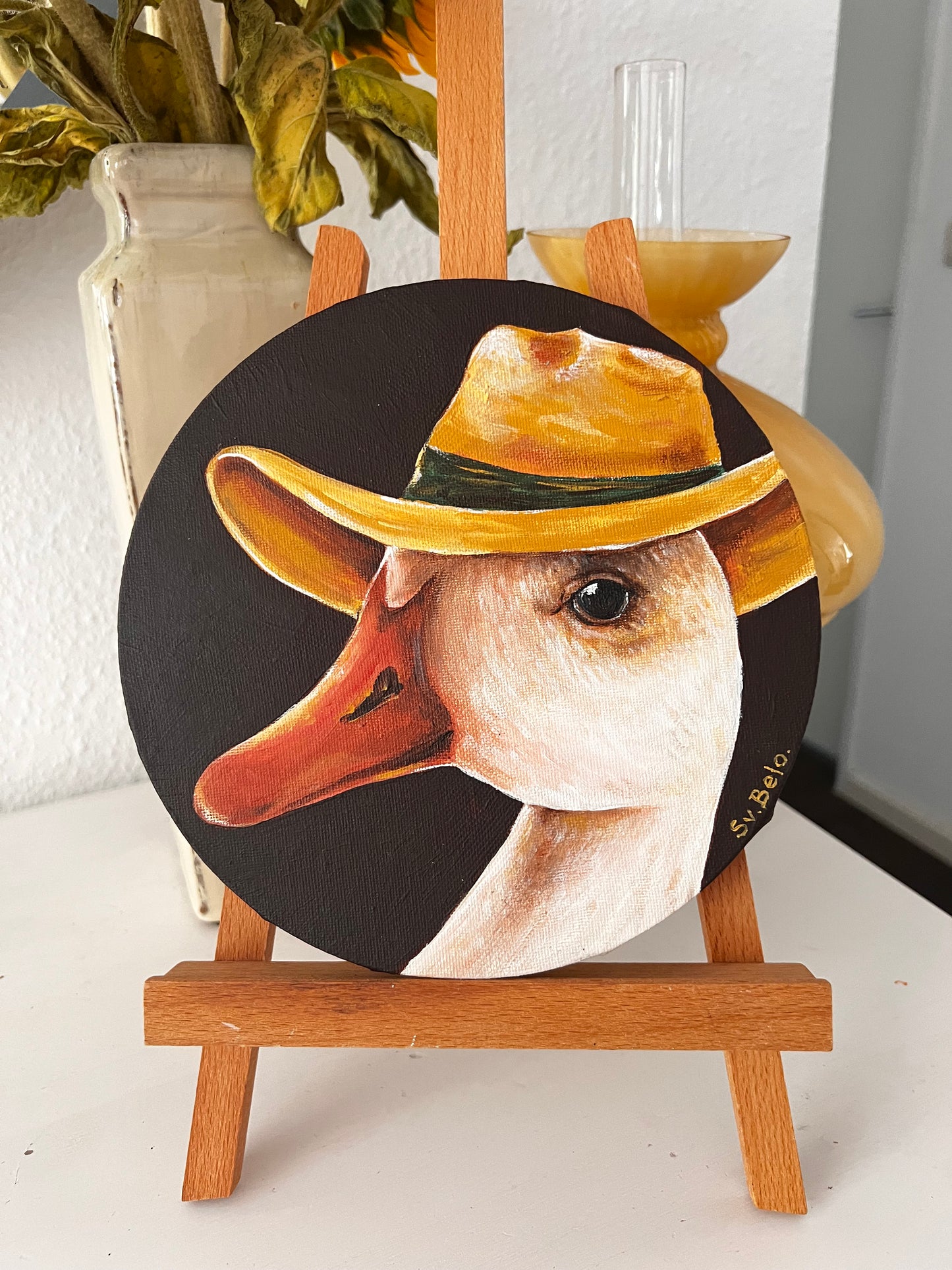 "Duck Portrait with Hat" Handcrafted, 20cm