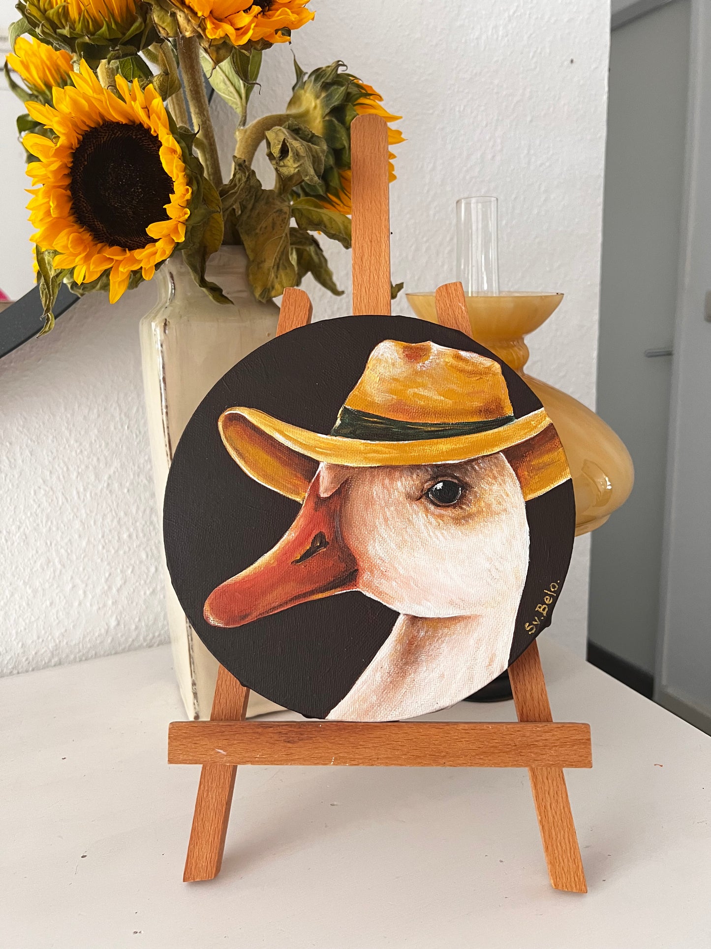 "Duck Portrait with Hat" Handcrafted, 20cm