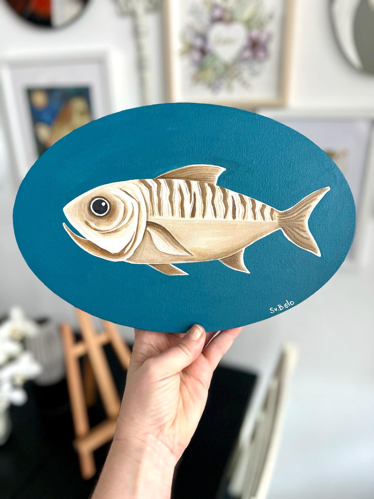 Every fisherman's dream. Acrylic painted canvas, oval, 30*20 cm, gift idea, wall decoration, home decor.