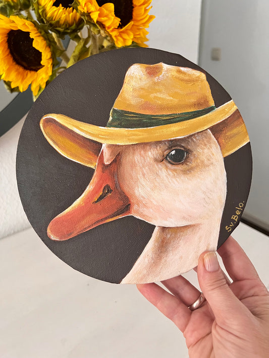 "Duck Portrait with Hat" Handcrafted, 20cm