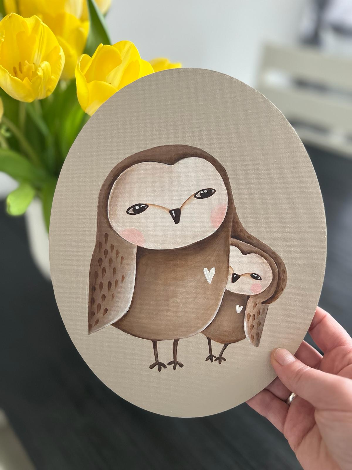 Mom is always there for you! Acrylic painting, oval, canvas, 20*25