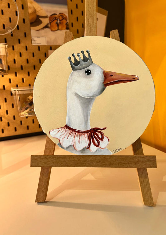 Goose with crown. Painting, round, 20cm, gift idea, wall decoration, home decor.