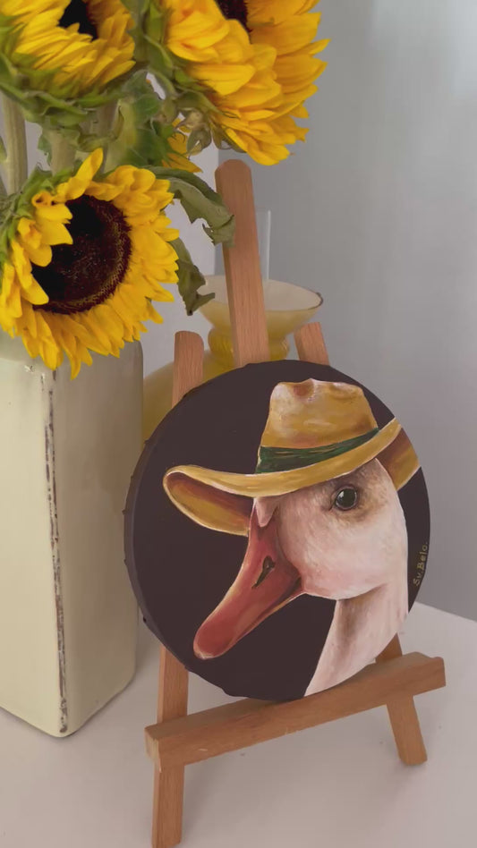 "Duck Portrait with Hat" Handcrafted, 20cm